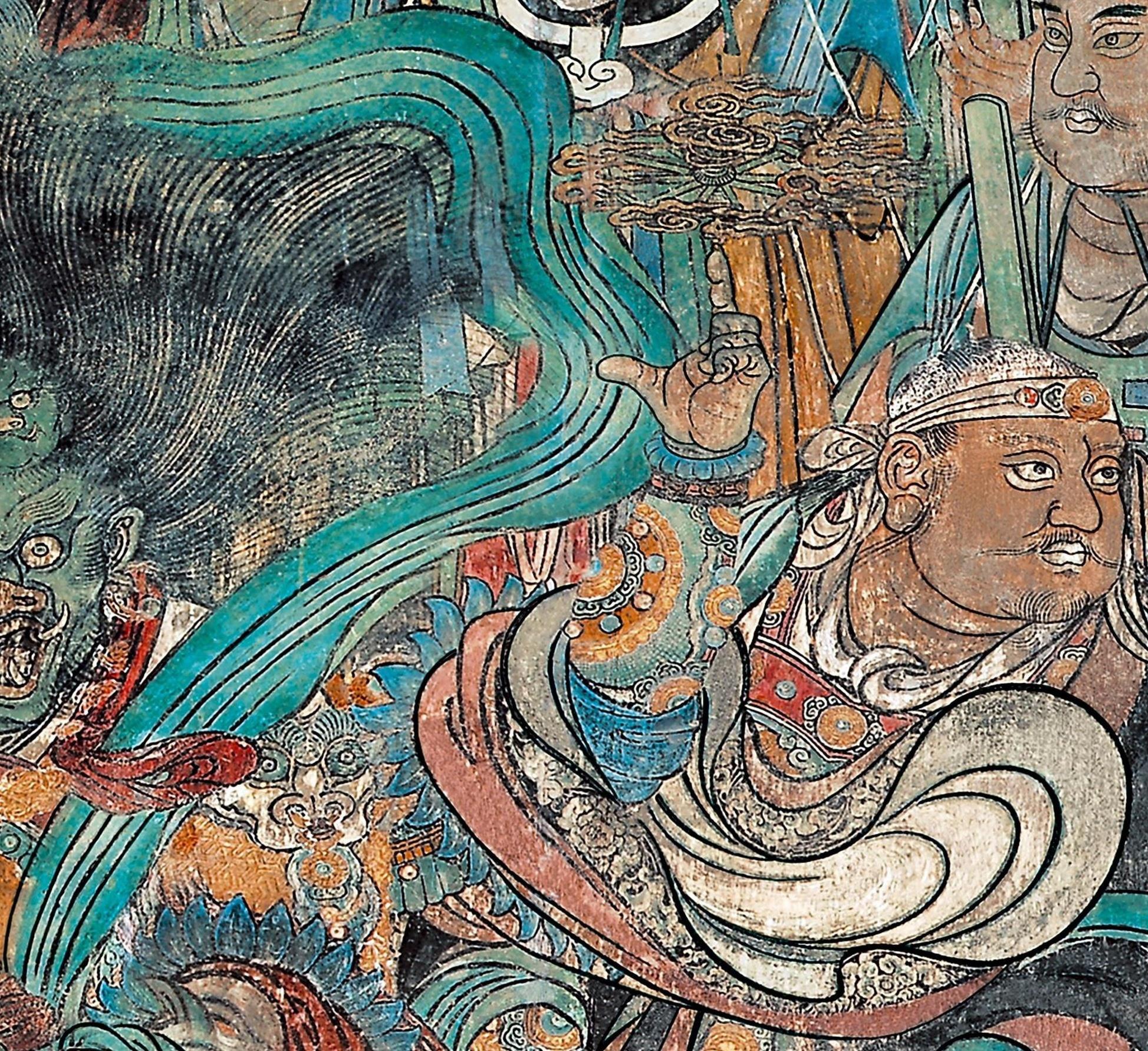 山西永乐宫三清殿-元代壁画《朝元图》:290位神仙,浩荡朝拜道祖,满壁