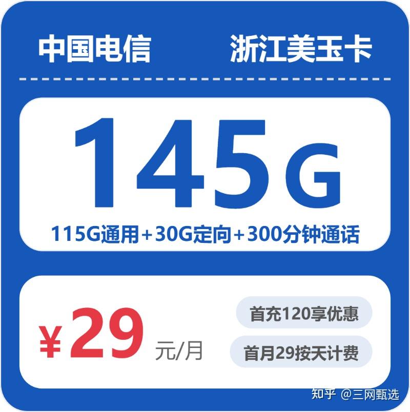 2026浙江流量卡避坑指南:电信美玉卡29月租145G流量+300分钟通话