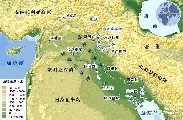美索不达米亚平原,东抵扎格罗斯山,西到叙利亚沙漠,南迄波斯湾,北及托