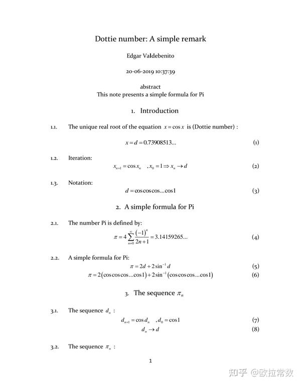 Dottie number A simple remark 知乎