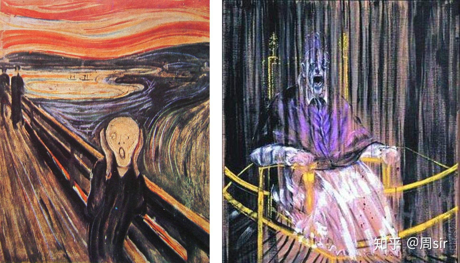 左:蒙克的呐喊,右:培根的《教皇英诺森十世肖像》一个带着强烈绘画者
