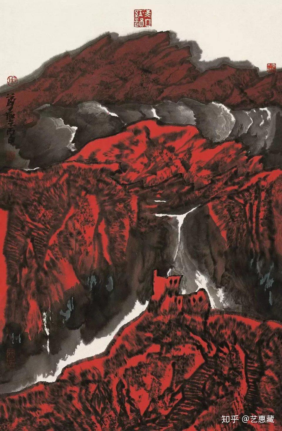 刘锡林在创作的天山红作品前共舞著名山水画家周尊圣2015年为长春市