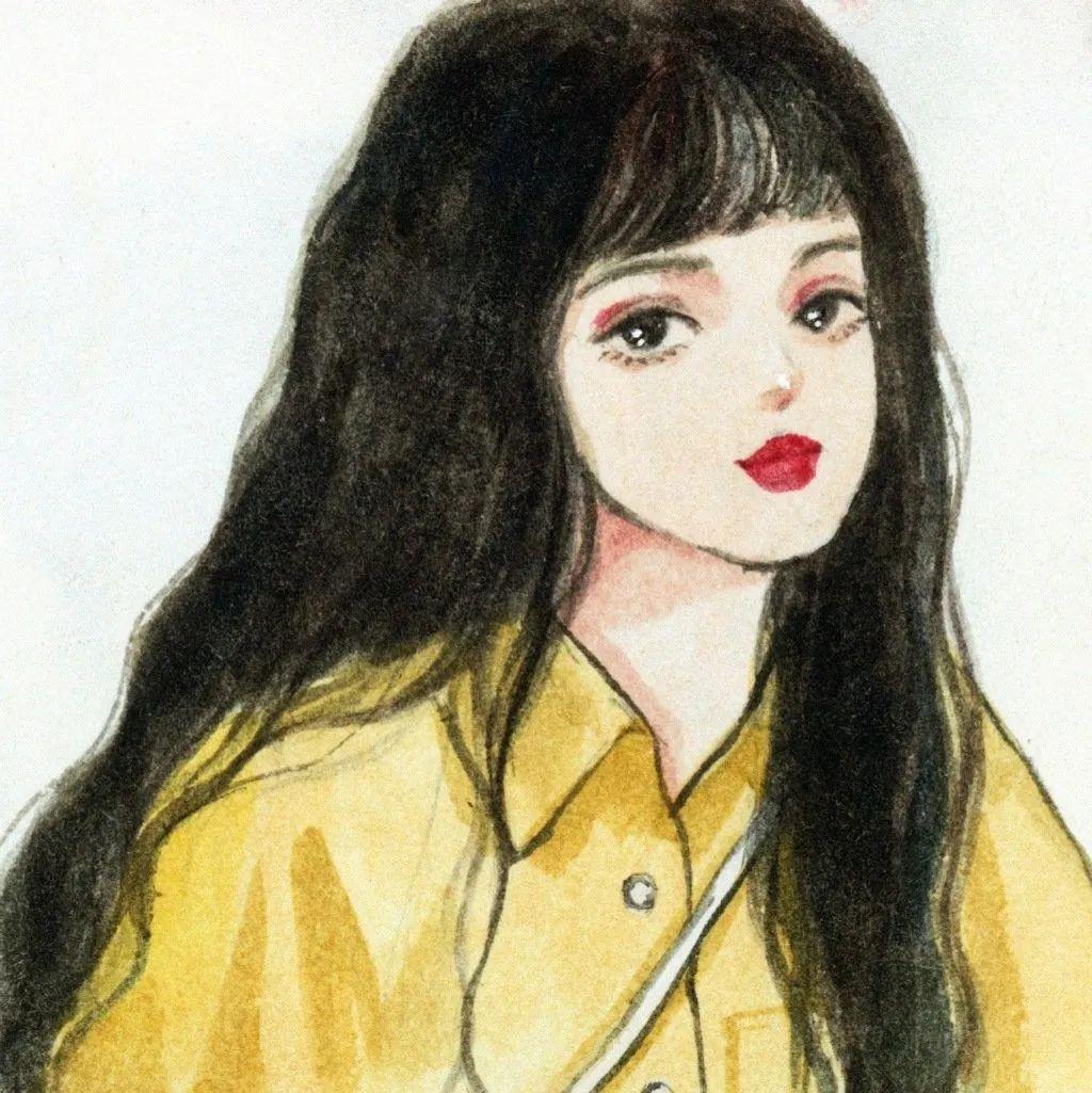 文艺气质手绘少女头像5,青红系古风手绘女生头像6,复古系个性手绘精美