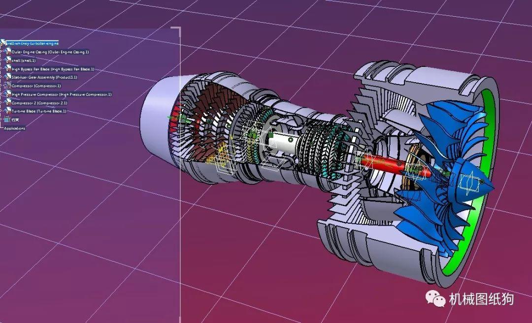 發動機電機prattwhitney渦輪風扇噴氣式發動機模型3d圖紙catia設計