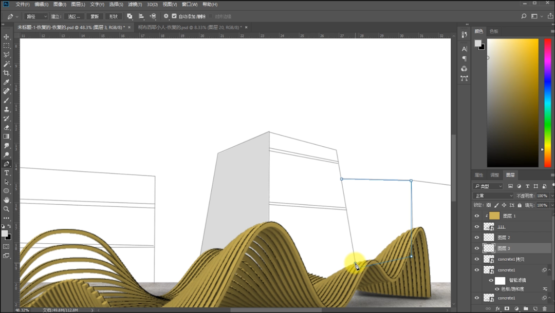 技法课堂丨rhinops速出小曲线构筑物拼贴效果图
