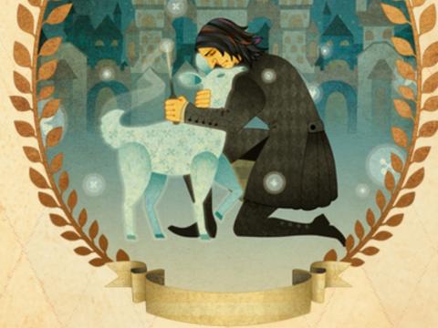 "斯内普的守护神是一头牝鹿,"哈利说,"和我母亲的一样,因为他几乎爱了