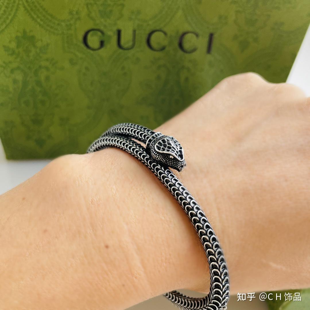 gucci古驰garden系列纯银925材质灵蛇造型手镯复古银色