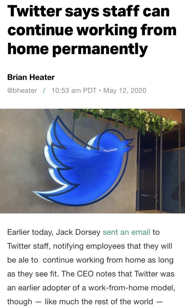 如何评价twitter 将允许员工永久在家工作 在家办公会成为互联网行业的新常态吗 知乎