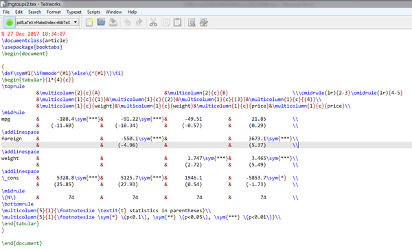 Stata 用esttab生成带组别名称的latex表格 知乎