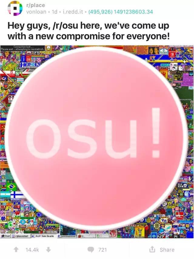 在国家之外,在reddit的place版块版图中,还包括各种游戏,动漫的logo与