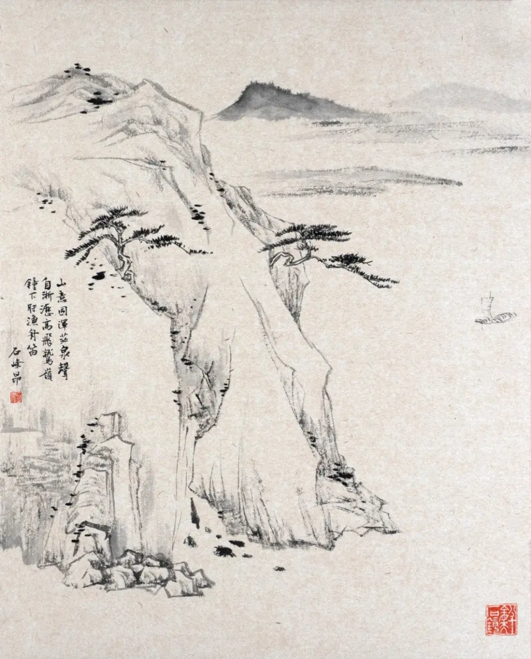 石峰昂  江清月近人水墨山水是中国艺术的焦点,古意是中国山水画所