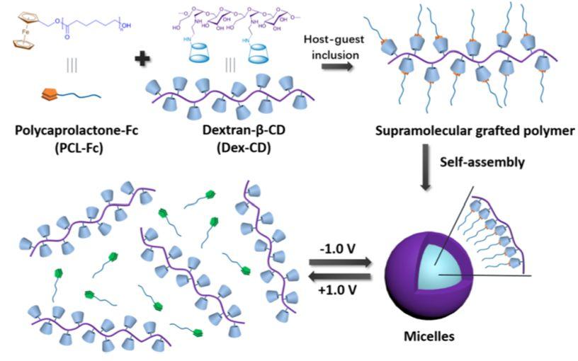 電一電就聽話的超分子聚合物膠束用於藥物的可控釋放