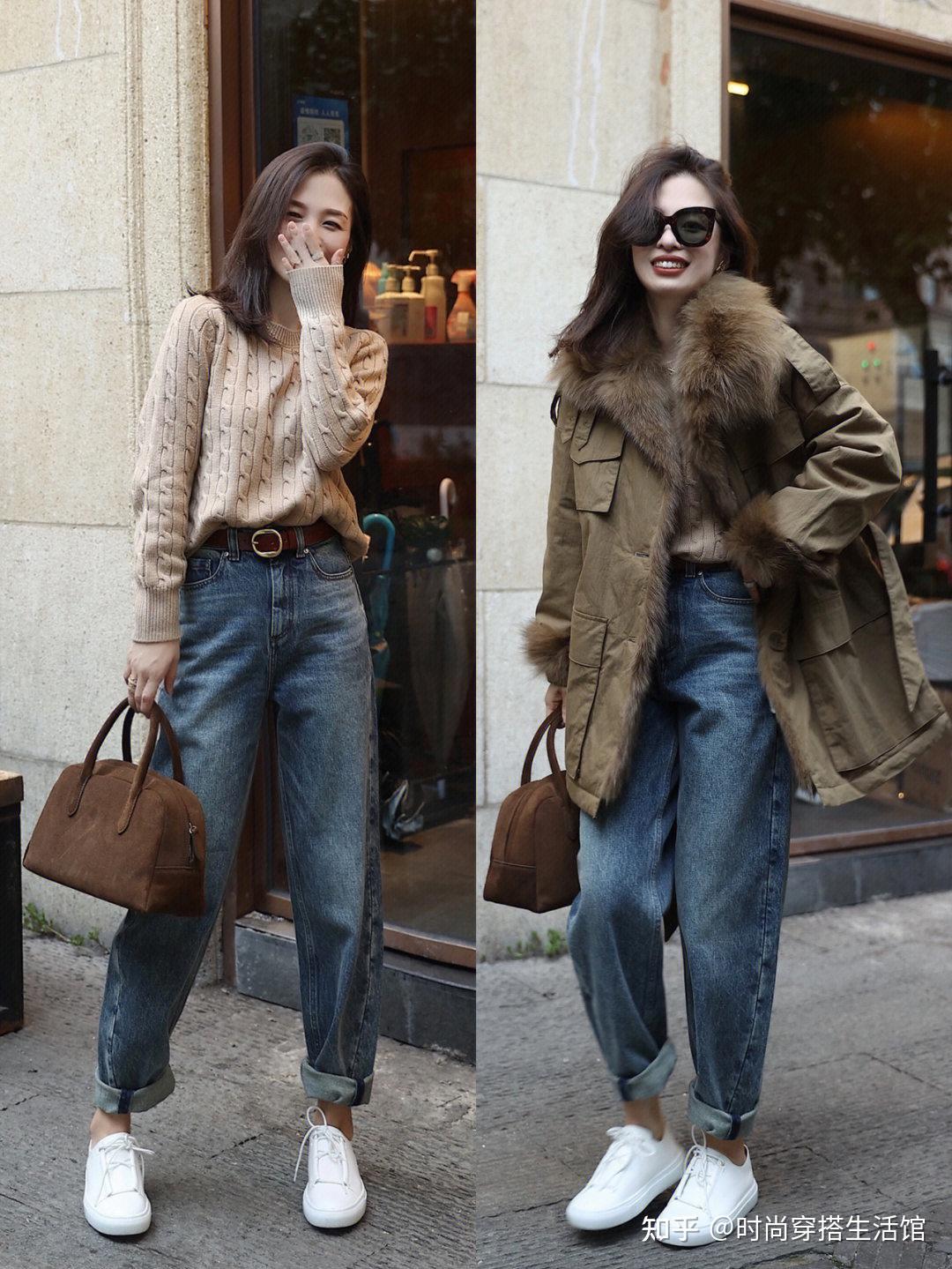 look1:羽绒服 牛仔裤裤装从始至终都是时尚的弄潮儿,它不分男女,老少