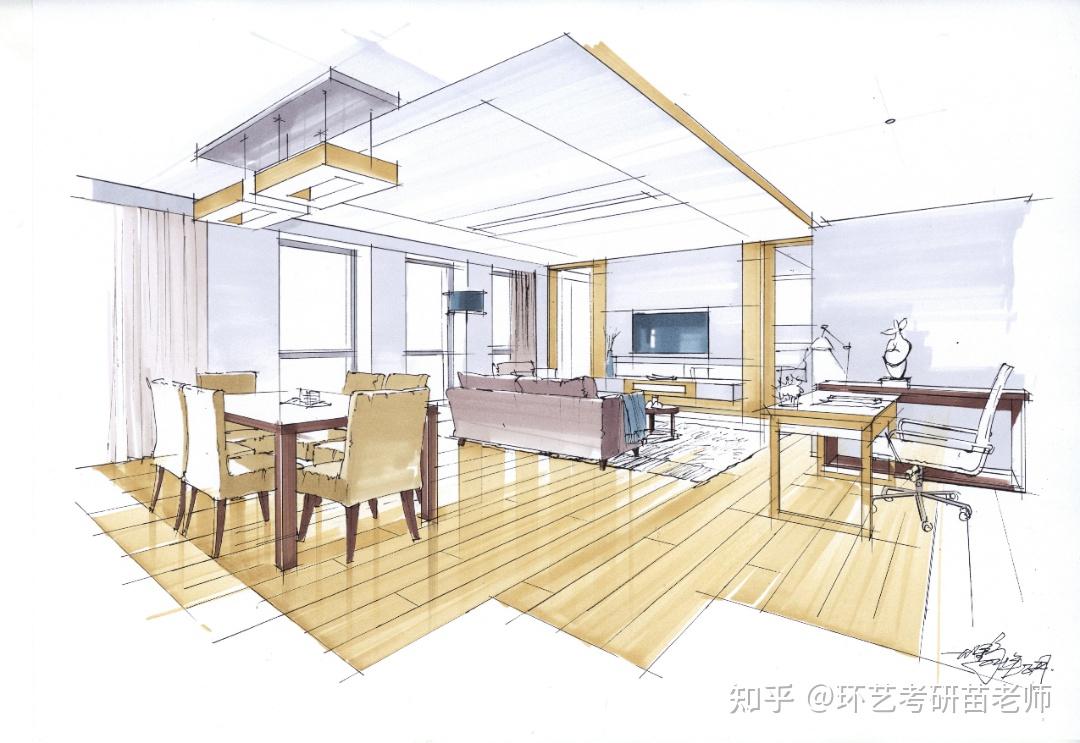 【室内手绘】客餐厅空间马克笔表现 - 知乎