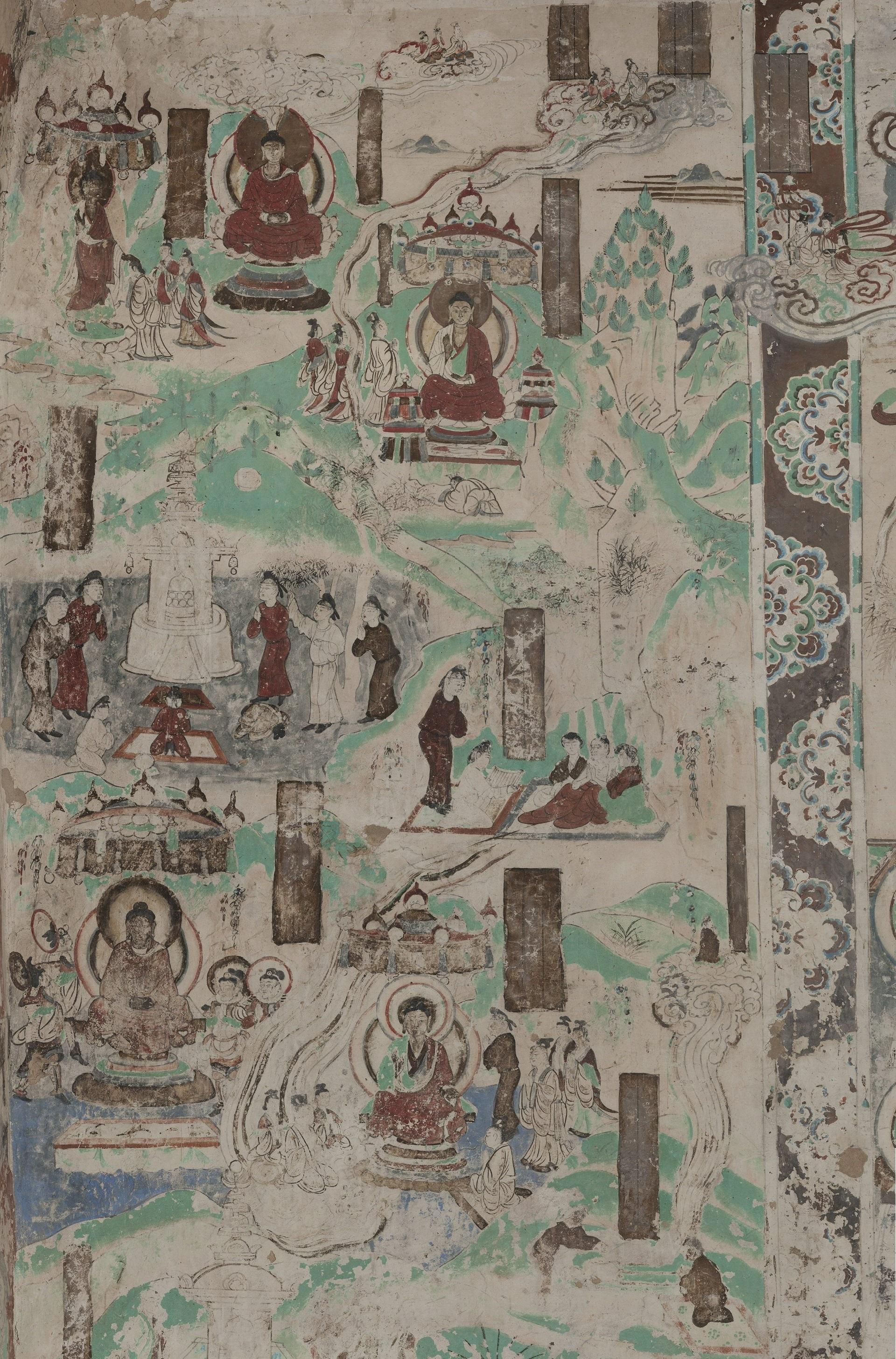 神游千年大美敦煌盛唐103窟线描至圣吴道子健朗风格的维摩诘青山佛旅