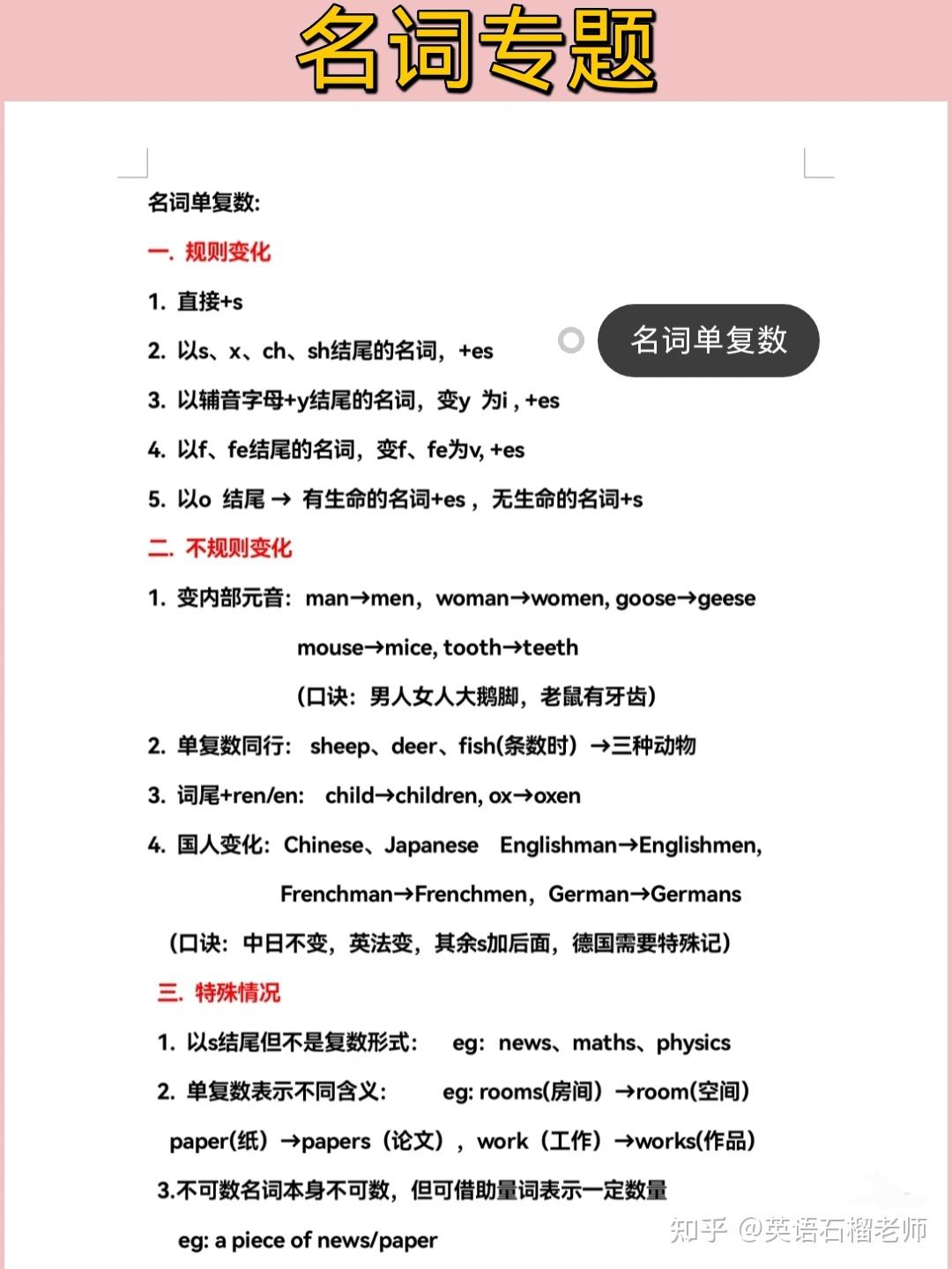 三步搞懂名词单复数变化 - 知乎