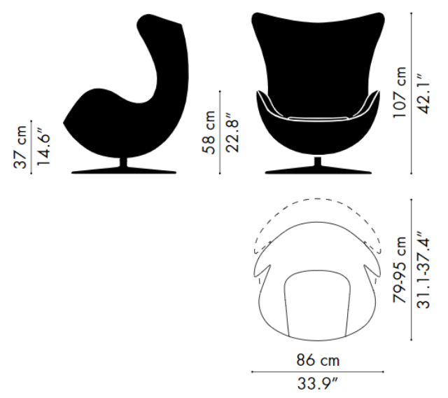 蛋椅尺寸规格蛋椅有着正统的斯堪的纳维亚风格,和强大而人性化的
