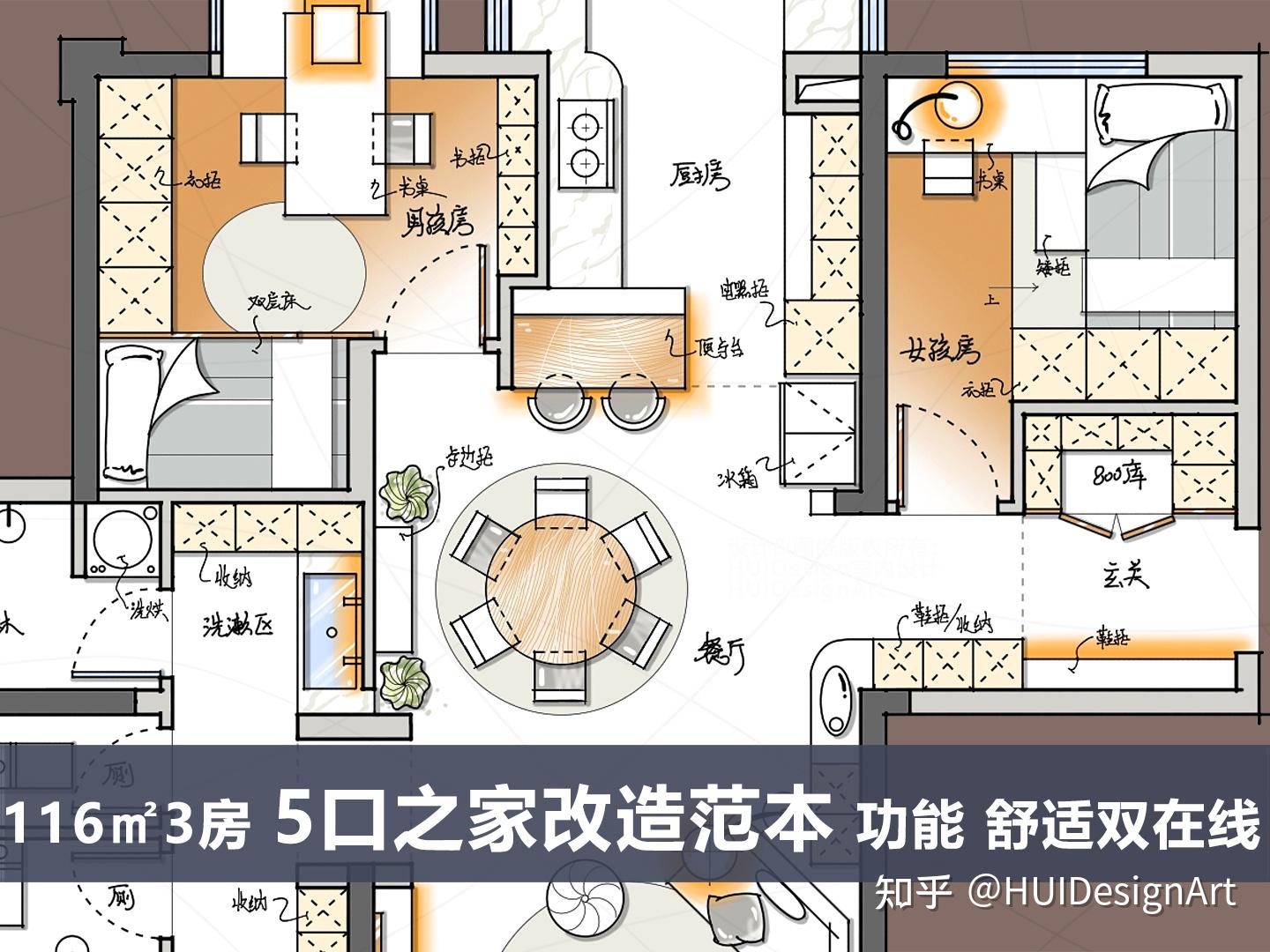 116㎡3房5口之家改造范本，800库+餐厨扩容+双卫拆分，功能与舒适双在线 - 知乎