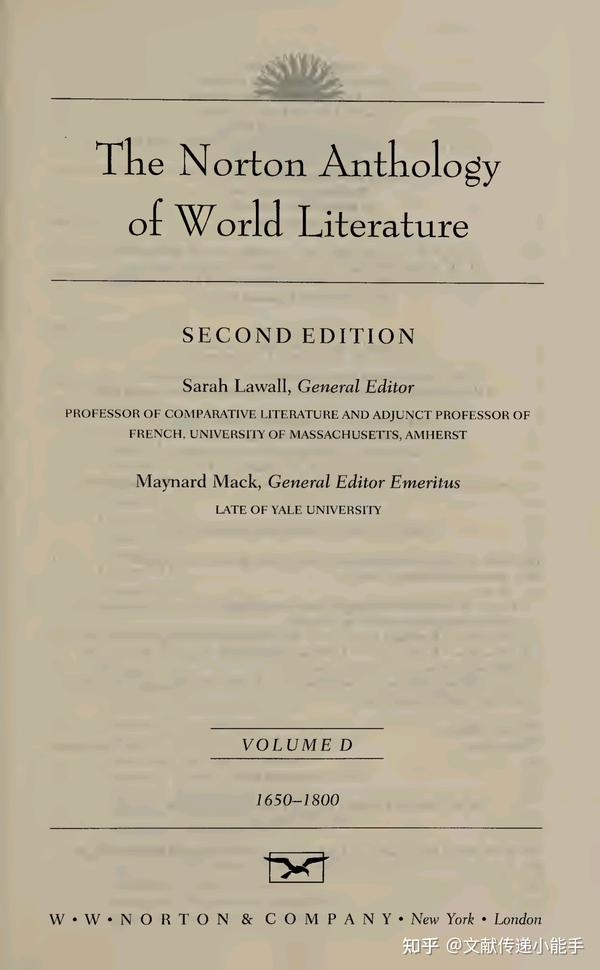 诺顿世界文学作品选,英文版,The Norton anthology of world literature Vol.D:1650 to