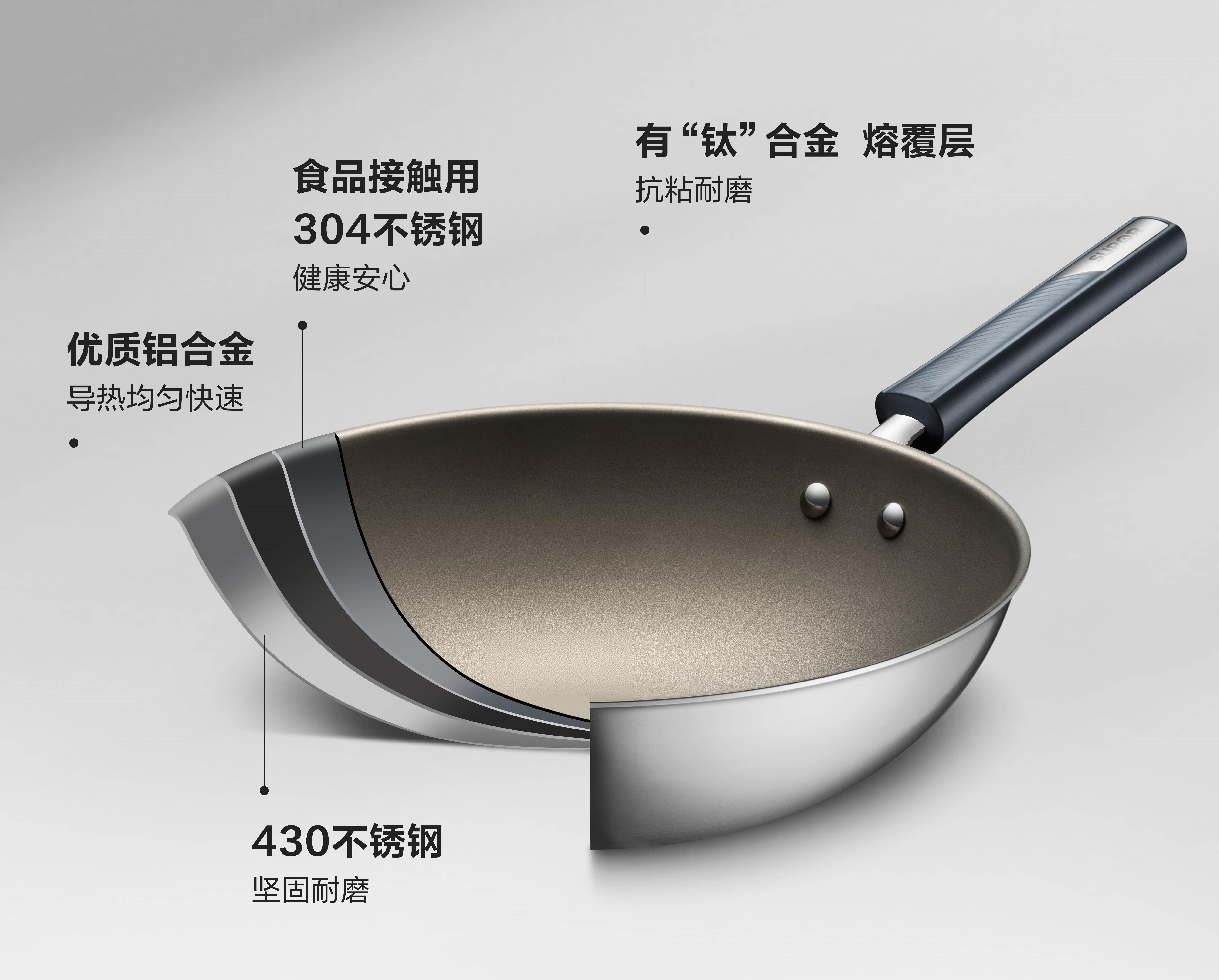 苏泊尔有钛无涂层不粘炒锅如何做到无涂层不易粘耐磨铲三合一