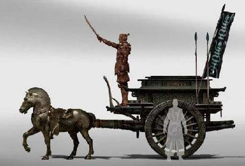 数日后,黄帝独自乘着一辆由各种火的符号装饰的战车,驰向泰山.