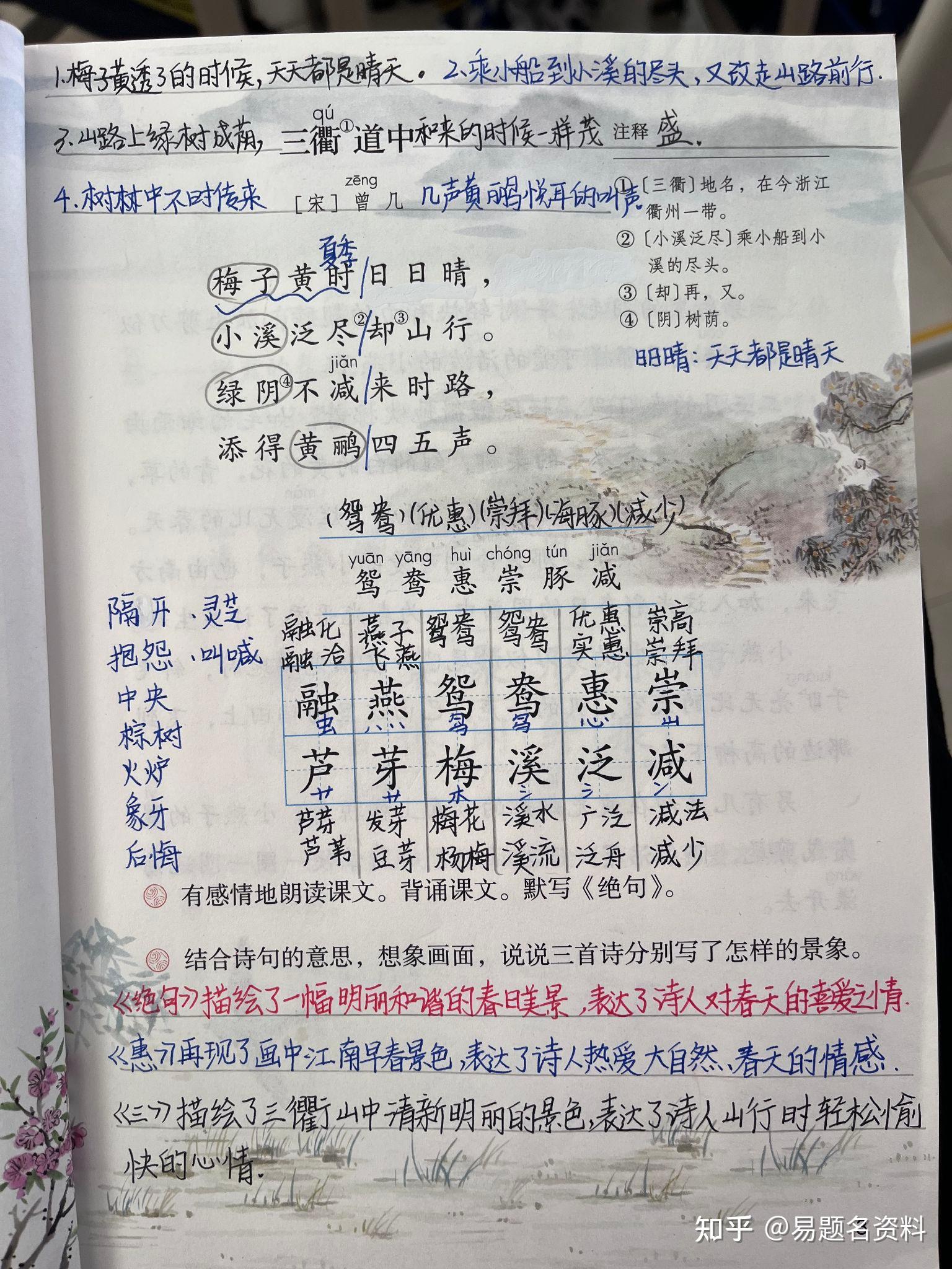 三年级语文下册第一课古诗三首课堂笔记 - 知乎