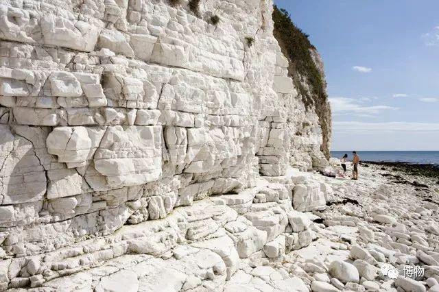 英国约克郡海岸的白垩岩层白垩脆弱易碎,就算是在地下压了1亿多年,用