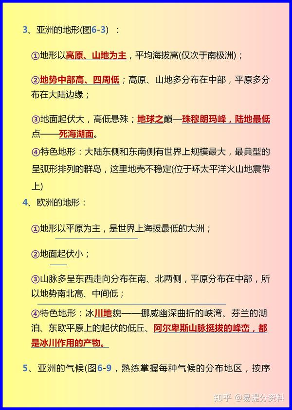 湘教版地理七年级下知识点总结背诵版（一） 知乎