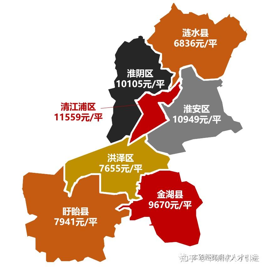 看下淮安房價地圖,均價為10476元/平,房價以行政區為維度.