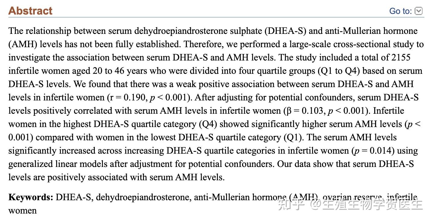 DHEAS 与 AMH 水平呈正相关，你达标吗？ 知乎