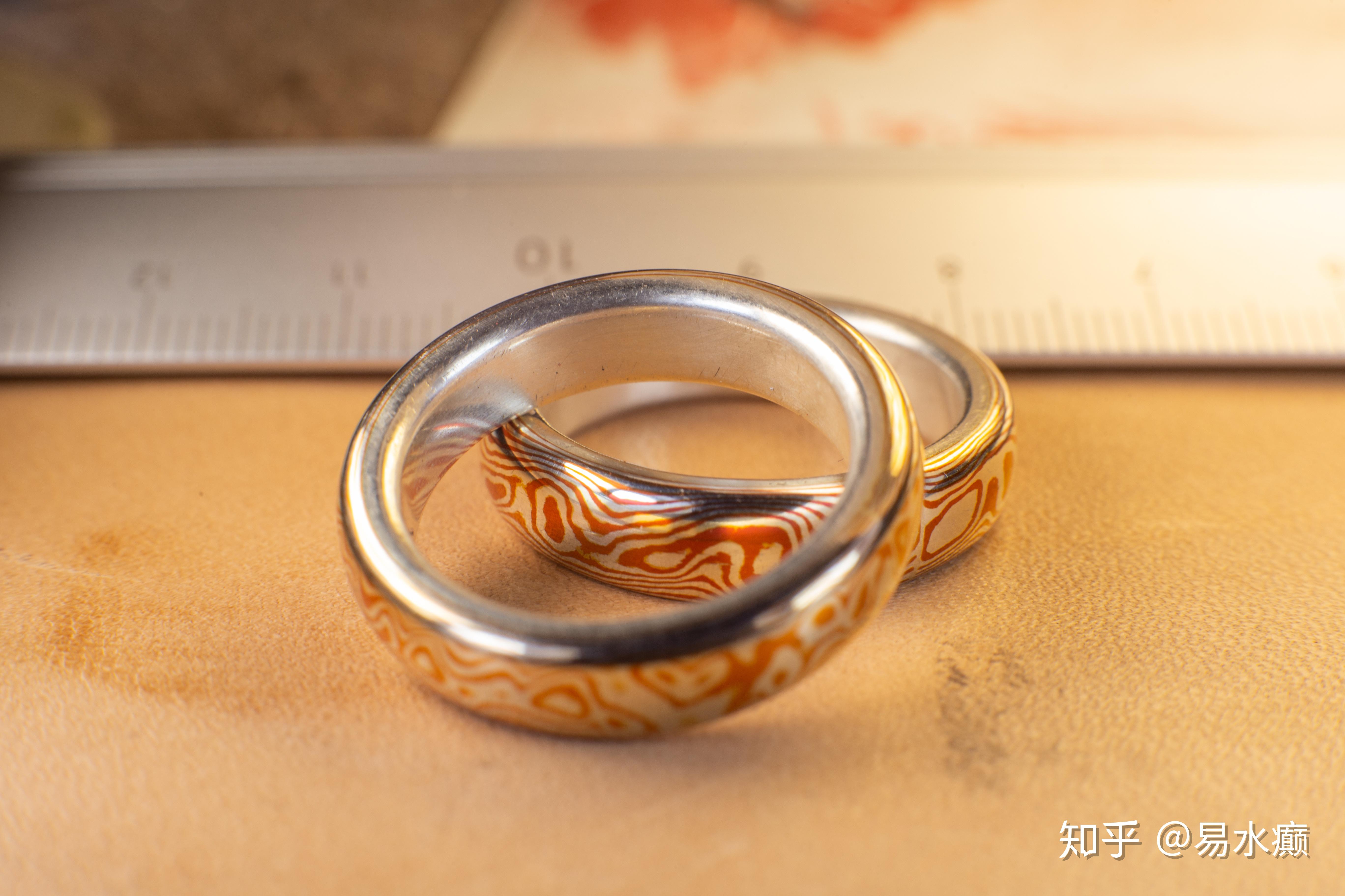 金工木纹金情侣戒指