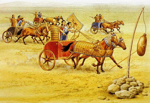 考古学家发现的公元前2000年左右的赫梯战车(hittite chariots)遗迹就
