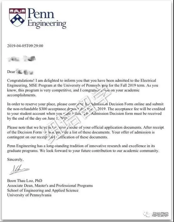 宾夕法尼亚大学mseinelectricalengineering硕士offer一枚