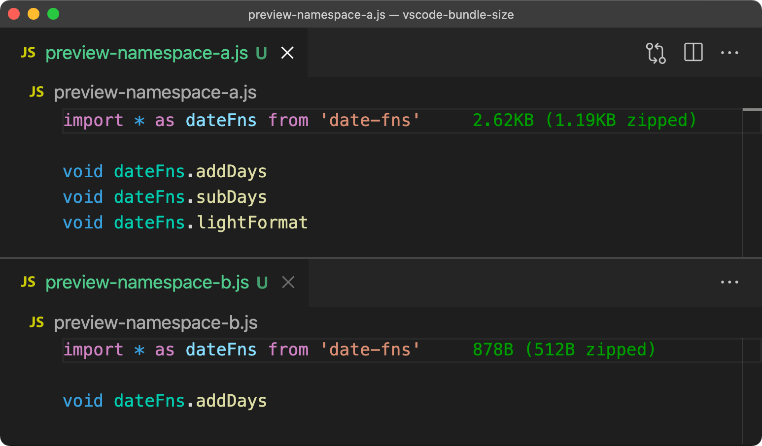 Vscode bundle size npm 