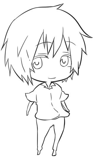 可以用简单的线条勾出q版人物的结构,找出透视