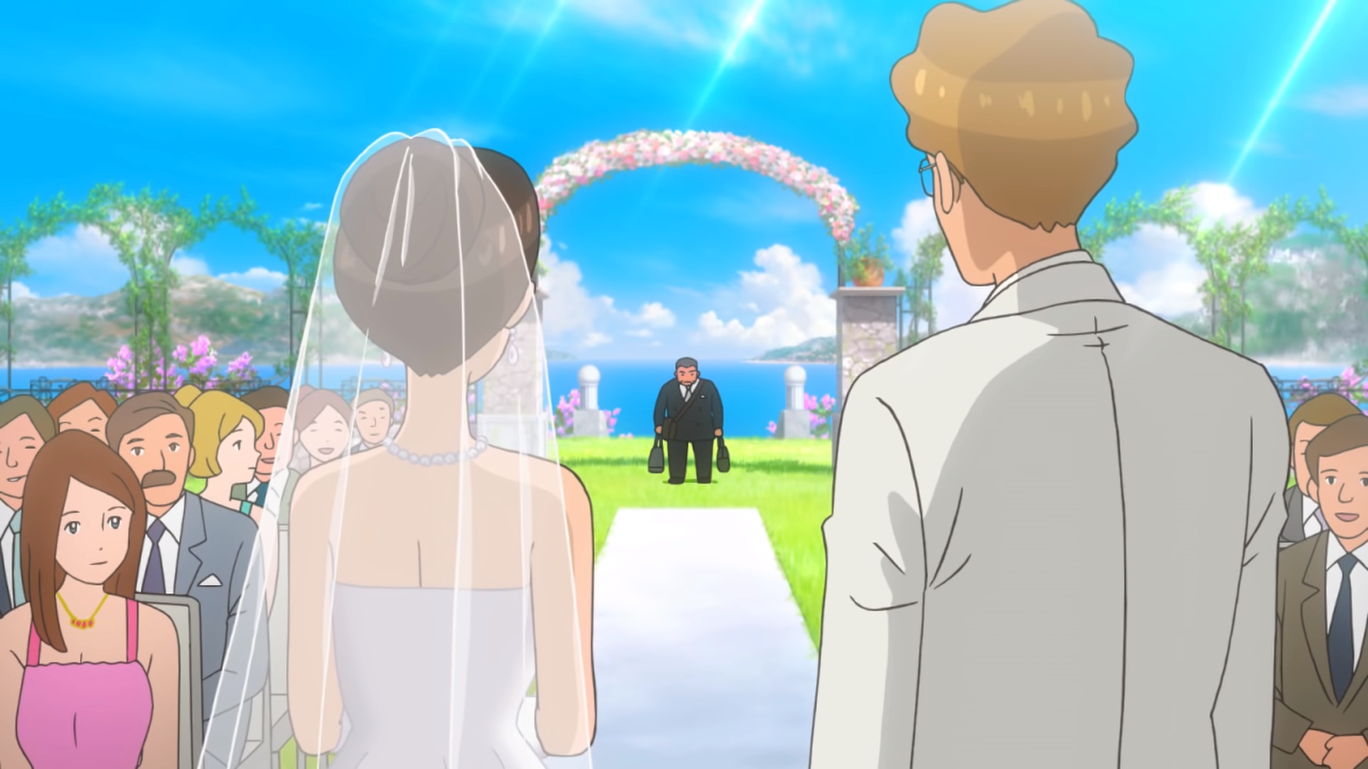 《miso soup》中,不想女儿远嫁,但最后一刻还是出现在婚礼上的爸爸.