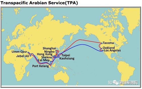 中国到美国美西和美东的海运航线图 
