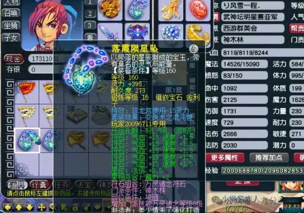 梦幻西游史上第一人一个角色携带5件160级法系梦想项链