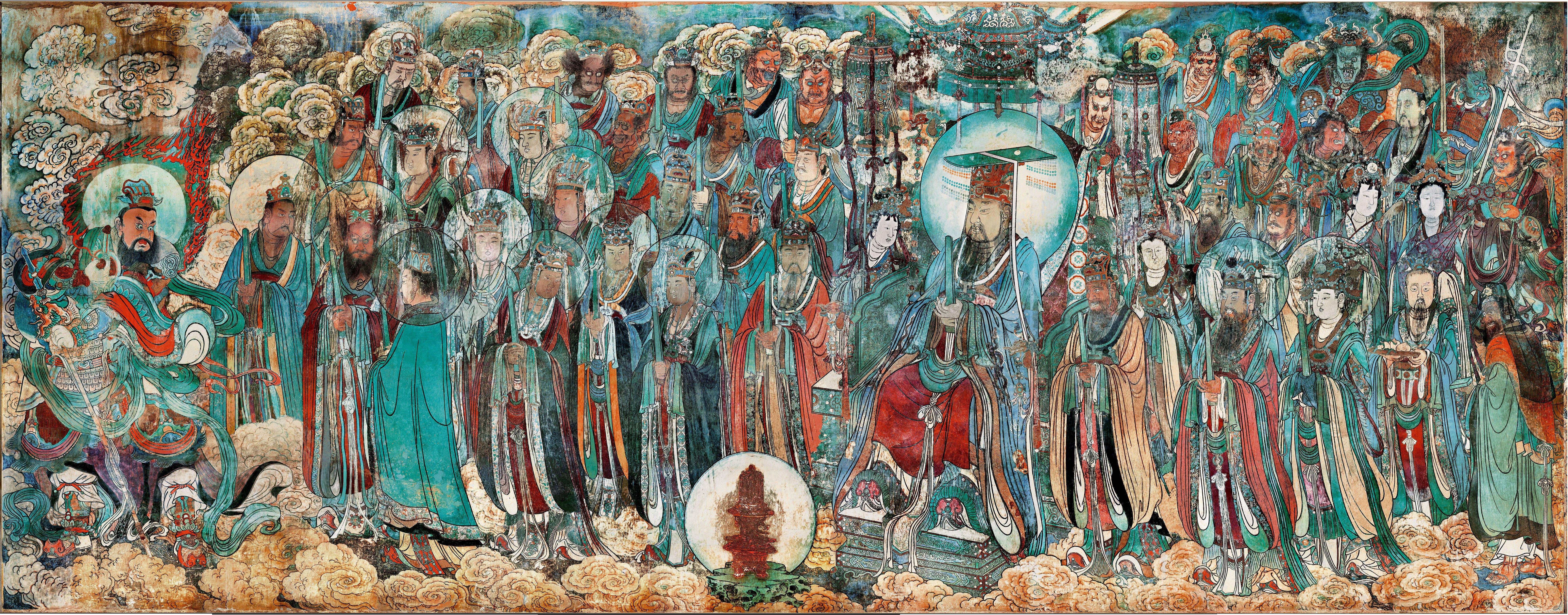 山西永乐宫三清殿-元代壁画《朝元图》:290位神仙,浩荡朝拜道祖,满壁风生星起(3)紫微大帝【高清超大图】 - 知乎