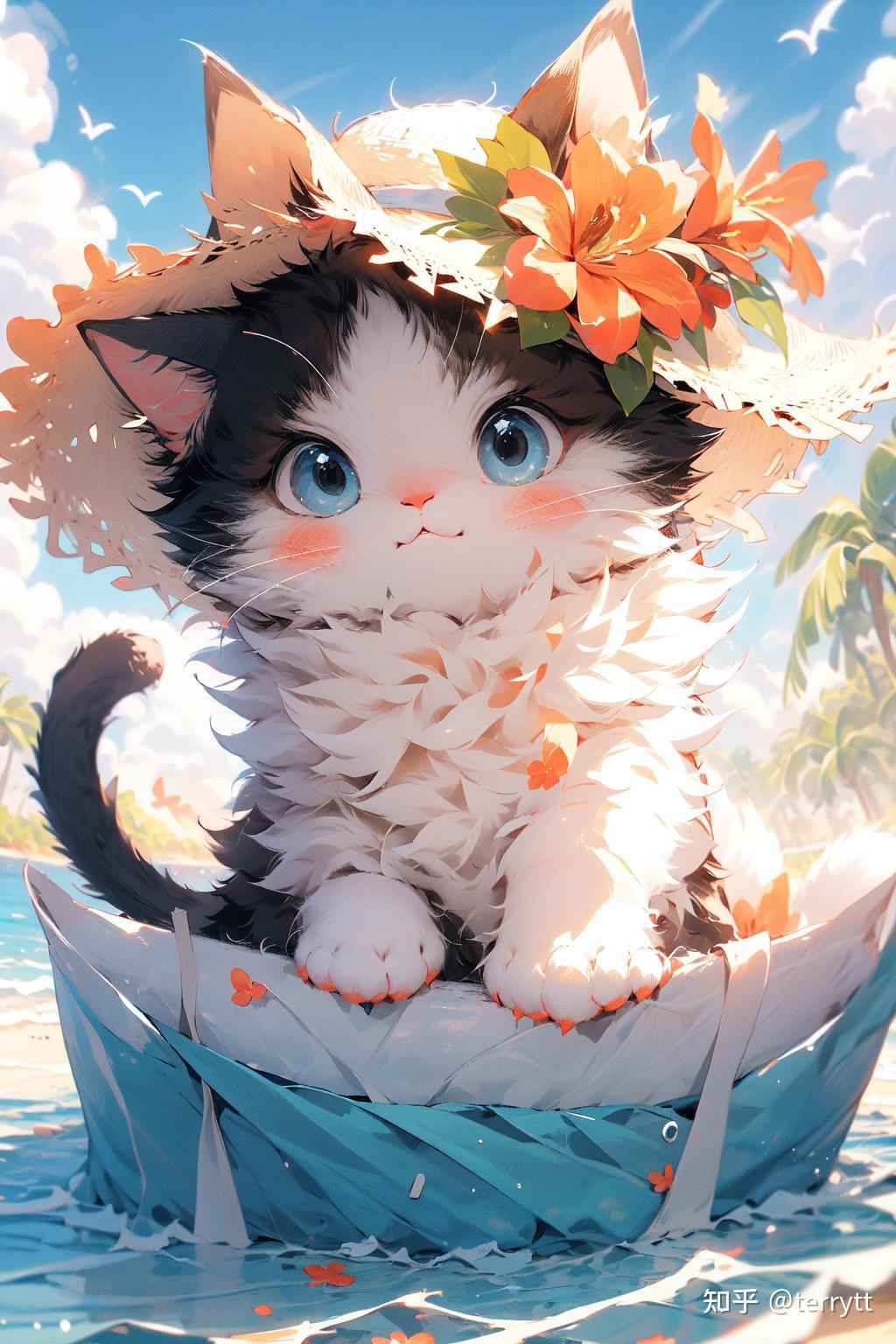 纤钩时得小溪鱼饱卧花阴兴有余猫猫cutecatmidjourneystylecatlora