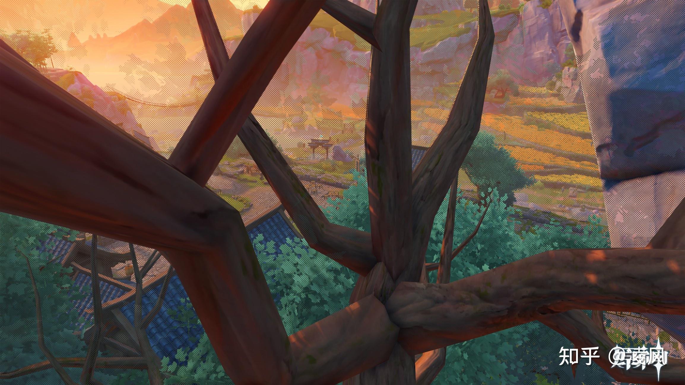 在找了大量原神中的树木后我发现,原神中树的枝干一般都是三级的形式