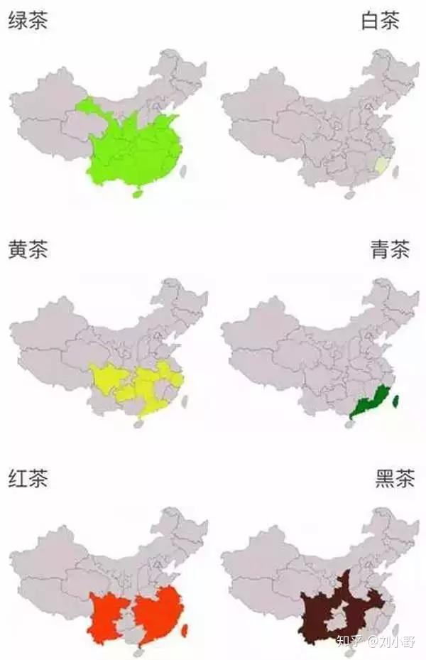 中国六大茶类分布及简图