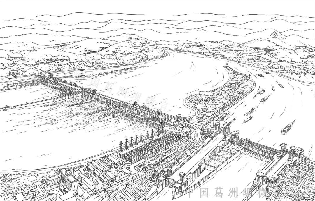 72中国葛洲坝集团水利工程手绘图岁月峥嵘五十载,同心筑梦新时代