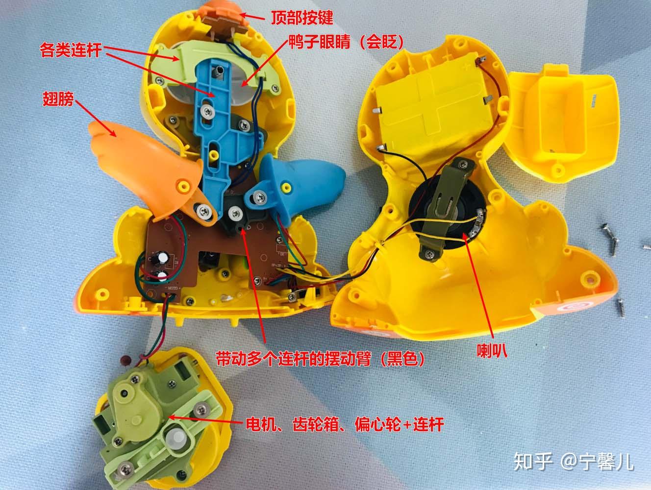 看一个电机如何实现前进转弯挥翅膀全功能还能自动避障拆解玩具小鸭子