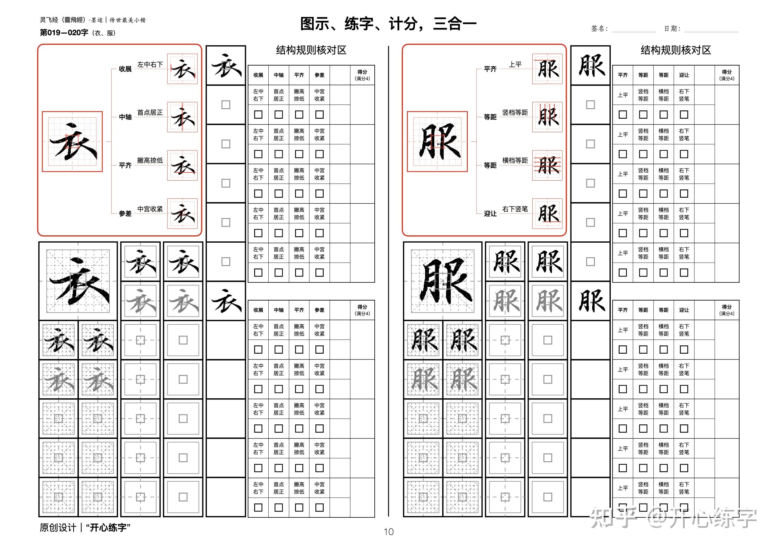 硬筆精臨靈飛經4019023衣服不假人單字硬筆結構解析