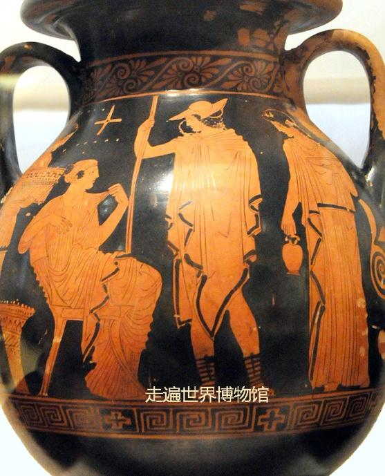 (红绘陶瓶,约公元前430年;希腊雅典国家考古博物馆藏)特别要说的是,红