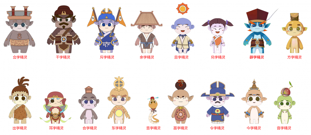 字母精灵概念图主角团队中,五位汉字侠的造型设计也在借鉴了大量