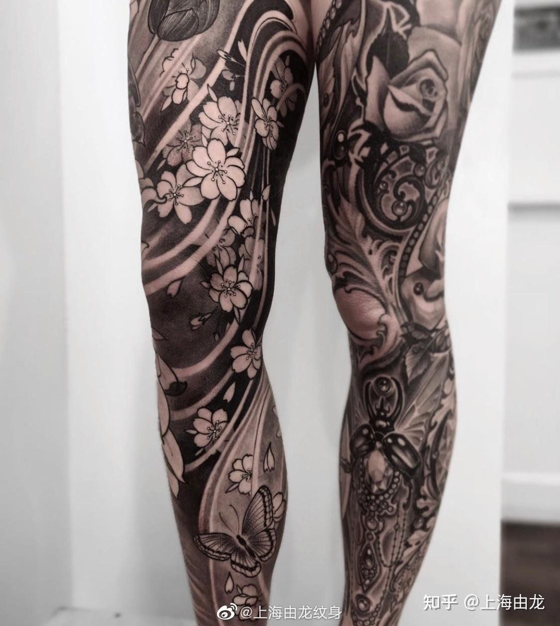 大腿性感欧美点刺花卉纹身图案-纹身图片网
