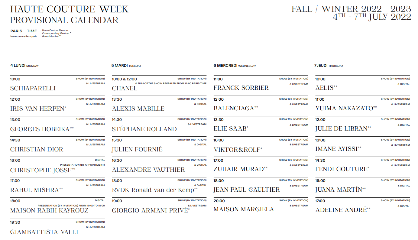 巴黎高定时装周日程表草案出炉29个品牌参加