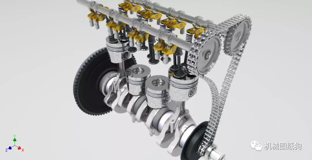 发动机电机发动机曲轴和凸轮轴结构模型3d图纸stp格式